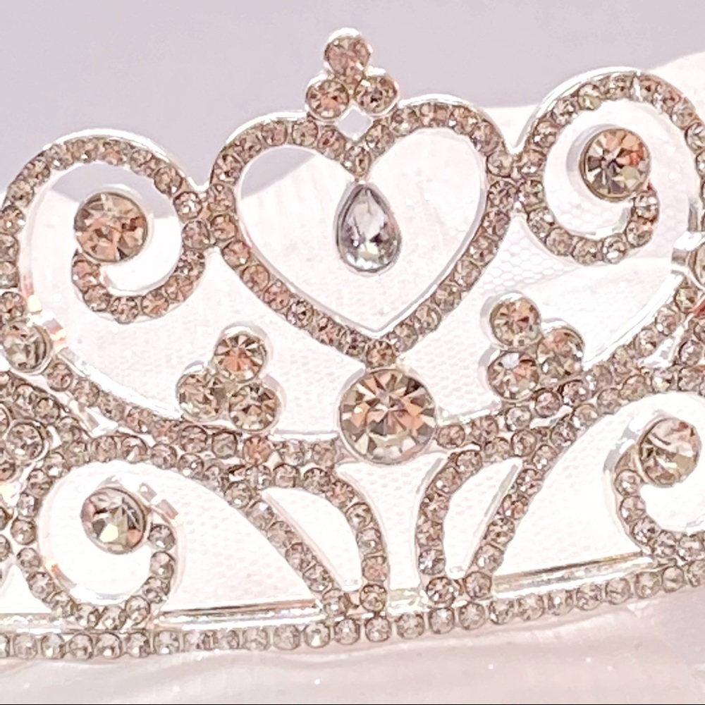 Silver metal white swirl heart rhinestone crystal sparkly tiara hair head crown - Picture 2 of 5